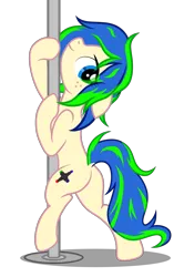 Size: 3677x5548 | Tagged: safe, artist:equestria secret guard, derpibooru import, oc, oc:ravebounce, unofficial characters only, earth pony, pony, butt, earth pony oc, female, image, jewelry, looking at you, mare, plot, png, pole, pole dancing, sexy, simple background, stripper pole, transparent background