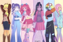 Size: 3600x2400 | Tagged: safe, artist:sapphireliv, derpibooru import, applejack, fluttershy, pinkie pie, rainbow dash, rarity, twilight sparkle, human, equestria girls, alternate hairstyle, female, group, high res, humanized, image, mane six, png, pony coloring