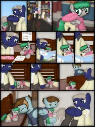 Size: 1750x2333 | Tagged: safe, artist:99999999000, derpibooru import, oc, oc:chen lifan, oc:li anna, unofficial characters only, pegasus, pony, comic:grow with children, backpack, book, comic, couch, female, filly, foal, glasses, image, mother, mother and child, mother and daughter, pegasus oc, pencil, png, sleeping, wings