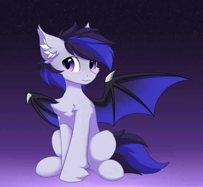 Size: 2352x2160 | Tagged: safe, artist:verlista, derpibooru import, oc, oc:winter eclipse, unofficial characters only, bat pony, pony, bat wings, chest fluff, gradient background, high res, image, jpeg, male, sitting, solo, spread wings, stallion, wings