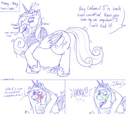 Size: 2013x1830 | Tagged: suggestive, artist:xyclone, derpibooru import, part of a set, princess cadance, alicorn, pony, 3 panel comic, abdominal bulge, belly, belly fluff, big belly, blushing, cadancepred, cheek bulge, comic, crown, date (time), dialogue, digestion, folded wings, green face, gulp, hiccup, hoof shoes, hooves behind head, image, implied car, jewelry, limited palette, looking away, looking back, messy mane, messy tail, mirror, munching, neck bulge, nervous, object vore, offscreen character, onomatopoeia, open mouth, part of a series, pica, png, princess shoes, question mark, raised hoof, regalia, shocked eyes, side view, signature, simple background, solo, standing, stomach noise, swallowing, sweat, tail, talking, three quarter view, throat bulge, tight belly, tire, vore, white background, wings