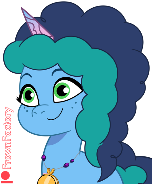 Size: 1651x2000 | Tagged: safe, artist:frownfactory, derpibooru import, pony, unicorn, g5, my little pony: tell your tale, spoiler:g5, spoiler:my little pony: tell your tale, spoiler:tyts01e47, female, freckles, horn, image, jewelry, mare, misty brightdawn, necklace, png, simple background, smiling, solo, sunny's smoothie moves, transparent background, vector