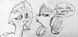 Size: 1024x486 | Tagged: safe, artist:funnyk16, derpibooru import, zipp storm, pegasus, pony, unicorn, g5, duo, female, image, jpeg, misty brightdawn, nervous, sketch, traditional art