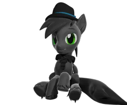 Size: 2546x2120 | Tagged: safe, artist:lithus, derpibooru import, oc, oc:grayhoof, unofficial characters only, pegasus, pony, 3d, blender, blender cycles, clothes, fedora, gray coat, green eyes, grey hair, happy, hat, image, png, raised hoof, render, scarf, simple background, sitting, smiling, smirk, transparent background