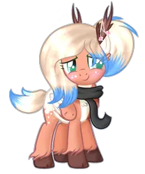 Size: 969x1167 | Tagged: safe, artist:angellightyt, derpibooru import, oc, oc:flower blossom, unofficial characters only, deer, pegadeer, pony, base used, clothes, colored wings, image, png, scarf, simple background, smiling, solo, transparent background, two toned wings, unshorn fetlocks, wings