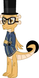 Size: 637x1257 | Tagged: safe, artist:ponygamer2020, derpibooru import, oc, oc:myoozik the dragon, dragon, fallout equestria, brown eyes, claws, clothes, crossed arms, derpibooru exclusive, dragon oc, dragon wings, fallout, glasses, hat, horn, image, jumpsuit, male, non-pony oc, pipboy, png, shirt, simple background, smiling, tail, top hat, transparent background, vault suit, vector, wings