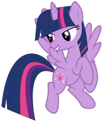 Size: 2749x3239 | Tagged: safe, artist:chipwanderer, artist:twilyisbestpone, derpibooru import, twilight sparkle, twilight sparkle (alicorn), alicorn, pony, base used, derpibooru exclusive, female, flying, grin, high res, image, lidded eyes, mare, open mouth, pegasus wings, png, simple background, smiling, smug, smuglight sparkle, solo, transparent background, wings