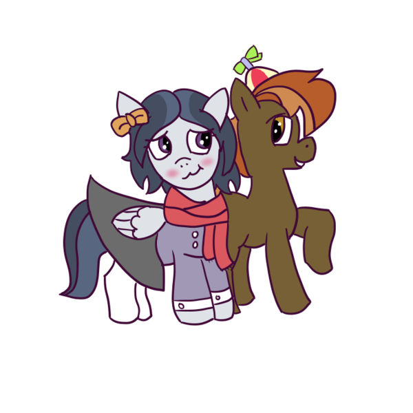 Size: 700x700 | Tagged: safe, artist:wanda, derpibooru import, button mash, rumble, earth pony, pegasus, pony, colt, crossdressing, duo, duo male, foal, gay, image, male, png, rumblemash, shipping, simple background, transparent background