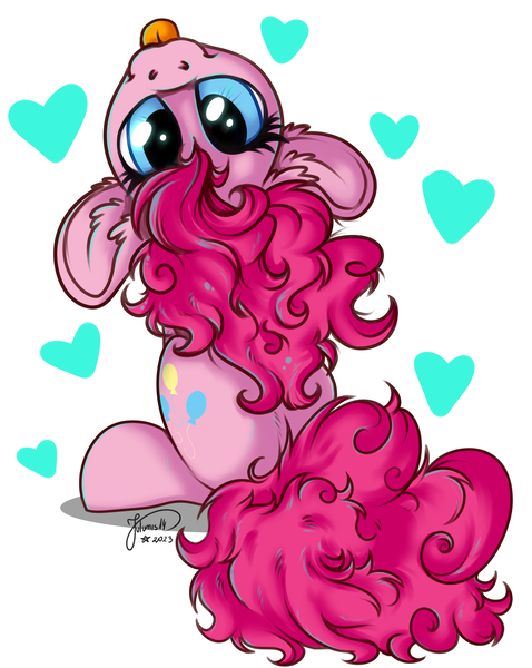 Size: 2754x3458 | Tagged: safe, artist:julunis14, derpibooru import, pinkie pie, earth pony, pony, cute, diapinkes, female, heart, image, looking at you, looking back, looking back at you, mare, png, signature, sitting, smiling, solo, tongue out