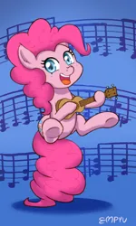 Size: 720x1200 | Tagged: safe, artist:empyu, derpibooru import, pinkie pie, earth pony, pony, image, musical instrument, open mouth, playing, png, ukulele