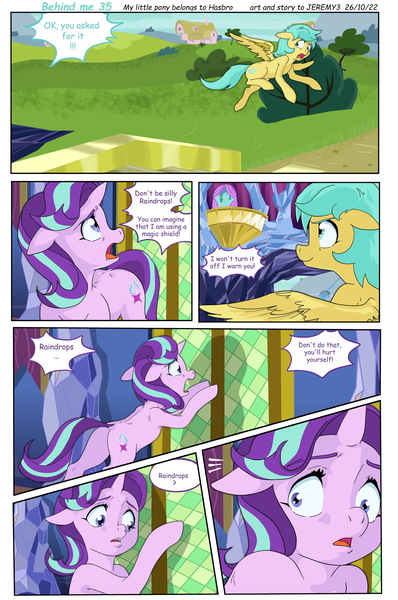 Size: 1536x2314 | Tagged: safe, artist:jeremy3, derpibooru import, starlight glimmer, sunshower raindrops, pegasus, pony, unicorn, comic:behind me, alternate universe, comic, image, jpeg, ponyville, twilight's castle