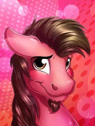 Size: 1920x2560 | Tagged: safe, artist:lupiarts, derpibooru import, oc, oc:ace play, unofficial characters only, earth pony, pony, abstract background, blushing, commission, facial hair, goatee, image, jpeg, looking at you, male, smiling, solo, stallion