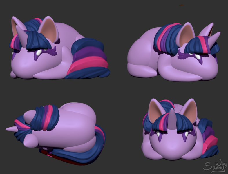 Size: 1468x1121 | Tagged: safe, artist:sunny way, derpibooru import, twilight sparkle, pony, unicorn, 3d, art, artwork, bun, buns, chibi, cute, digital art, female, horn, image, mare, png, scale, smiling, solo, zbrush