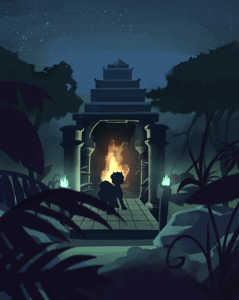Size: 1574x1970 | Tagged: safe, artist:triplesevens, derpibooru import, part of a set, oc, oc:triple sevens, unofficial characters only, image, jungle, night, outdoors, png, temple