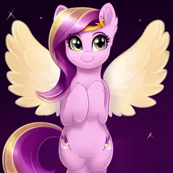 Size: 2048x2048 | Tagged: safe, derpibooru import, editor:felisamafeles, machine learning assisted, machine learning generated, stable diffusion, pipp petals, pegasus, pony, g5, belly, chubby, cute, image, looking at you, night, png, princess pipp, smiling, solo, spread wings, stars, wings