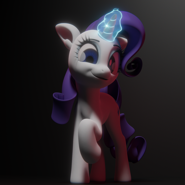 Size: 2160x2160 | Tagged: safe, artist:reinbou, derpibooru import, rarity, pony, unicorn, 3d, image, looking at you, magic, magic aura, png, simple background, solo