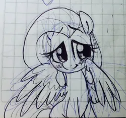 Size: 890x834 | Tagged: safe, artist:kluzart, derpibooru import, fluttershy, pony, graph paper, image, monochrome, png, solo, traditional art