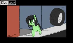 Size: 677x401 | Tagged: source needed, safe, artist:seafooddinner, oc, oc:anonfilly, pony, airpods, black background, clueless, female, filly, image, imminent pain, liveleak, loose wheel, png, simple background, solo, wheel