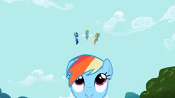 Size: 1280x720 | Tagged: safe, derpibooru import, screencap, rainbow dash, pony, secret of my excess, image, looking up, png, wonderbolts