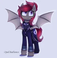 Size: 2800x2840 | Tagged: safe, artist:opal_radiance, derpibooru import, oc, oc:vesper moon, unofficial characters only, bat pony, pony, equestria at war mod, bat pony oc, bat wings, clothes, commission, eaw, image, lunar empire, lunarist, png, simple background, solo, uniform, white background, wings
