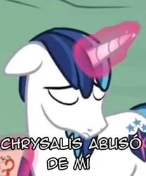 Size: 374x450 | Tagged: safe, derpibooru import, edit, edited screencap, screencap, shining armor, image, implied abuse, implied infidelity, implied queen chrysalis, implied rape, implied shining chrysalis, implied shipping, implied straight, png, spanish, text