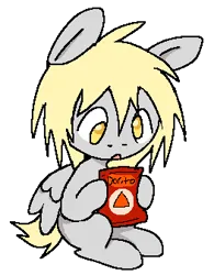 Size: 263x338 | Tagged: safe, artist:muffinz, derpibooru import, derpy hooves, pegasus, pony, chips, cute, doritos, female, filly, foal, food, image, png, small pony, solo