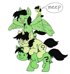 Size: 2925x3087 | Tagged: safe, artist:ponny, derpibooru import, oc, oc:anonfilly, earth pony, pegasus, pony, unicorn, :3, bucktooth, female, filly, foal, glasses, happy, image, meep, nerd, nerd pony, png, pony pile, simple background, smol, speech bubble, stack, text, tiny, tiny ponies, tower of pony, white background