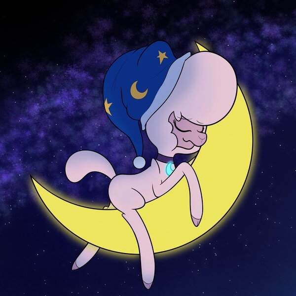 Size: 4000x4000 | Tagged: safe, artist:mrneo, derpibooru import, sheep, them's fightin' herds, adorapom, collar, community related, cute, eyes closed, female, hat, image, jpeg, lamb, moon, night, nightcap, pom (tfh), sleeping, sleeping on moon, solo, tangible heavenly object