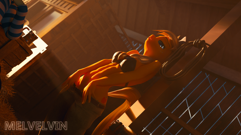 Size: 3840x2160 | Tagged: suggestive, artist:melvelvin, derpibooru import, applejack, flim, anthro, 3d, barn, female, flimjack, image, male, png, shipping, straight, stripping, sultry pose