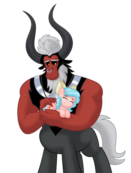 Size: 1920x2539 | Tagged: safe, artist:aleximusprime, derpibooru import, cozy glow, lord tirek, centaur, pegasus, pony, taur, flurry heart's story, a better ending for cozy, a better ending for tirek, alternate hairstyle, bow, cozybetes, cute, daddy tirek, duo, duo male and female, eyes closed, female, filly, foal, hair bow, holding a pony, image, male, png, reformed villain, simple background, snuggling, tirebetes, transparent background