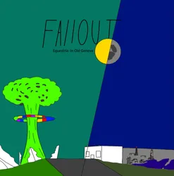 Size: 1151x1166 | Tagged: safe, derpibooru import, fallout equestria, fanfic, city, cityscape, fanfic art, fanfic cover, image, in old geneva, megaspell, megaspell explosion, moon, no pony, paint.net, png, split screen, sun, two sides