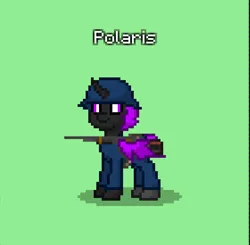 Size: 841x823 | Tagged: safe, derpibooru import, oc, oc:polaris, unofficial characters only, changeling, fallout equestria, ashes town, changeling oc, clothes, equidae defense forces, gun, helmet, image, in old geneva, jpeg, purple changeling, weapon