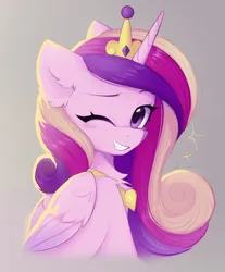 Size: 1528x1848 | Tagged: safe, artist:lerkfruitbat, derpibooru import, princess cadance, alicorn, pony, female, image, jpeg, lerkfruitbat, one eye closed, solo, wink