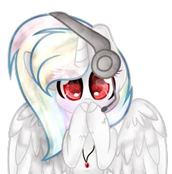 Size: 1327x1341 | Tagged: safe, artist:angellightyt, derpibooru import, oc, unofficial characters only, alicorn, pony, alicorn oc, base used, bust, eyelashes, female, headset, horn, image, mare, multicolored hair, png, rainbow hair, red eyes, simple background, solo, transparent background, wings