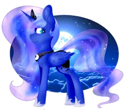 Size: 1089x945 | Tagged: safe, artist:angellightyt, artist:melodysweetheart, derpibooru import, princess luna, pony, collaboration, ethereal mane, eyelashes, female, full moon, hoof shoes, image, mare, moon, peytral, png, simple background, smiling, solo, transparent background