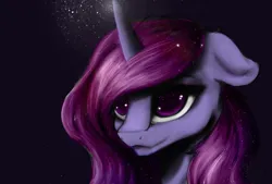 Size: 2621x1769 | Tagged: safe, alternate version, artist:minckies, derpibooru import, oc, unofficial characters only, pony, unicorn, bust, colored, female, glow, glowing horn, horn, image, jpeg, mare, smiling, solo, unicorn oc