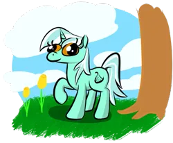 Size: 513x422 | Tagged: safe, artist:purblehoers, derpibooru import, lyra heartstrings, pony, unicorn, cloud, female, flower, grass, image, mare, numget, png, simple background, sky, solo, transparent background, tree