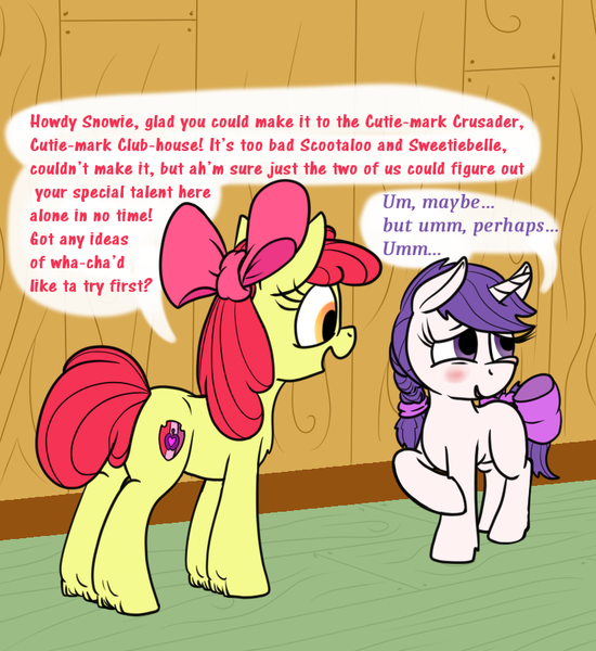 Size: 763x832 | Tagged: safe, artist:thebathwaterhero, derpibooru import, apple bloom, oc, oc:snowie aura, earth pony, pony, unicorn, bloom butt, butt, female, filly, foal, horn, image, lesbian, plot, png, unicorn oc