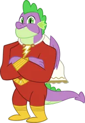 Size: 4471x6468 | Tagged: safe, artist:ponygamer2020, derpibooru import, spike, dragon, the last problem, cape, clothes, dc comics, dc extended universe, gigachad spike, image, looking at you, male, older, older spike, png, shazam, shazam fury of the gods, simple background, smiling, smiling at you, solo, suit, superhero, transparent background, vector, winged spike, wings
