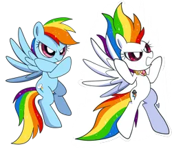 Size: 4900x4300 | Tagged: safe, artist:domesticmaid, derpibooru import, rainbow dash, pegasus, pony, commission, commissioner:lux-klonoa, element of loyalty, fanon, female, image, mare, png, simple background, solo, spread wings, super rainbow dash, transformation, transparent background, wings