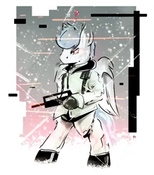 Size: 2200x2500 | Tagged: safe, artist:chaosmauser, derpibooru import, oc, oc:file folder, unofficial characters only, pegasus, pony, clothes, famas, gun, image, jacket, male, metal gear solid, png, solo, stallion, weapon