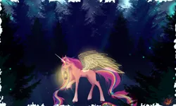 Size: 4000x2400 | Tagged: safe, derpibooru import, sunny starscout, alicorn, pony, g5, forest, forest background, horn, image, magic, night, png, shine, solo, spread wings, tree, wings