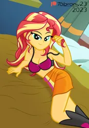 Size: 980x1406 | Tagged: suggestive, artist:tabrony23, derpibooru import, sunset shimmer, human, equestria girls, bed, bedroom eyes, boots, bra, breasts, busty sunset shimmer, butt, clothes, female, image, looking at you, looking back, patreon, patreon exclusive, patreon logo, png, sexy, shoes, show accurate, skirt, smiling, smiling at you, solo, solo female, stupid sexy sunset shimmer, underwear, window