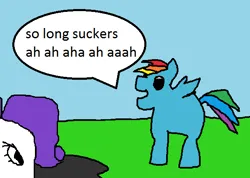 Size: 608x433 | Tagged: safe, artist:mudlove2, derpibooru import, rainbow dash, rarity, pegasus, pony, 1000 hours in ms paint, cropped, grass, image, insult, laughing, mocking, mud, png, shitposting, stylistic suck