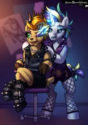 Size: 2000x2824 | Tagged: safe, artist:jedayskayvoker, derpibooru import, rarity, oc, oc:laurits rutger, deer, pony, alternate hairstyle, boots, clothes, crossdressing, elusive, eyebrow piercing, image, leather, leather boots, leather vest, lipstick, magic, magic aura, makeup, male, males only, piercing, png, punk, raripunk, rule 63, shoes, sketch, smiling, telekinesis, tongue out, tongue piercing, vest