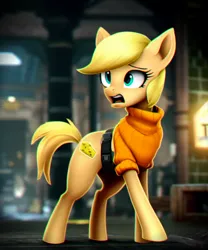 Size: 1280x1536 | Tagged: safe, alternate version, derpibooru import, machine learning assisted, machine learning generated, stable diffusion, leon, pony, ashley graham, blonde mane, blonde tail, cheese, clothes, cutie mark, danger, detailed background, effects, female, fluffusion, food, frightened, gun, handgun, help, help me, helpless, image, imminent death, mare, meme, parody, pistol, png, reaching, reference, reference to another series, resident evil, resident evil 4, scared, solo, solo female, sweater, tail, turtleneck, vignette, weapon
