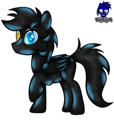 Size: 3840x4154 | Tagged: safe, artist:damlanil, derpibooru import, oc, oc:cloudy days, pegasus, pony, blue sclera, commission, cute, happy, heterochromia, image, latex, living latex, male, png, raised hoof, rubber, shiny mane, show accurate, simple background, smiling, solo, stallion, symbiote, transparent background, vector, wings