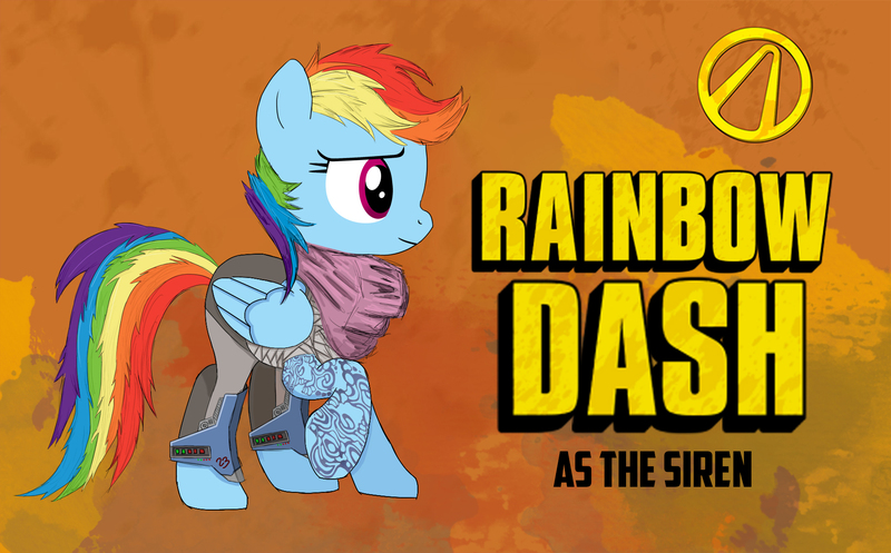 Size: 1819x1130 | Tagged: safe, artist:mcdashin, derpibooru import, rainbow dash, pegasus, pony, borderlands 2, crossover, image, jpeg, raised hoof, solo