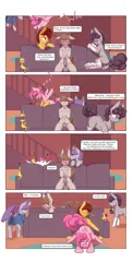 Size: 2800x5500 | Tagged: explicit, artist:chapaevv, derpibooru import, boneless, cheese sandwich, maud pie, mudbriar, pinkie pie, oc, oc:mercurygray, earth pony, pony, comic:meet the pies, anus, ass up, balls, comic, couch, cum, cum everywhere, dialogue, dock, earth pony oc, falling, female, fluffy mane, fluffy tail, gay, gay in front of girls, gradient legs, image, lying down, male, married couple, medial ring, mercheese, nudity, on back, oral, penetration, penis, png, prone, raised leg, raised tail, sex, shipping, sitting up, speech bubble, straight, stripes, swinging, tail, tongue out, two toned coat