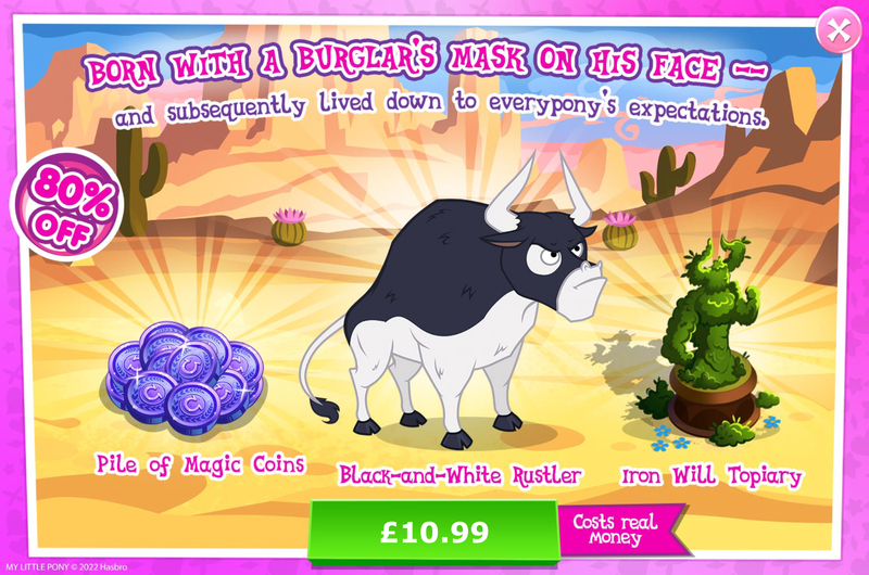 Size: 1957x1296 | Tagged: safe, derpibooru import, official, buffalo bull, bull, advertisement, bush, cloven hooves, costs real money, english, gameloft, horns, image, jpeg, magic coins, male, mobile game, my little pony: magic princess, numbers, sale, solo, solo focus, text